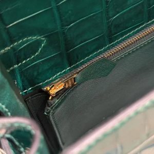 Hermes Kelly 28 Bag Handmade In Niloticus Leather from Nile Gold Hardware 6Q Vert Emeraude - Image 10