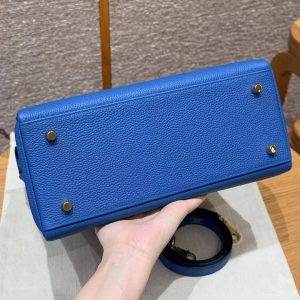 Hermes Kelly 28 Bag Handmade In Togo Calfskin Leather Gold Hardware 71 Blue France - Image 16
