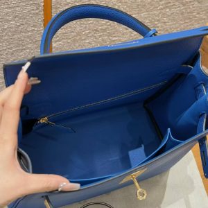 Hermes Kelly 28 Bag Handmade In Togo Calfskin Leather Gold Hardware 71 Blue France - Image 15