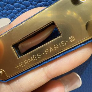 Hermes Kelly 28 Bag Handmade In Togo Calfskin Leather Gold Hardware 71 Blue France - Image 13