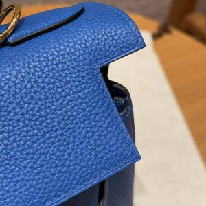 Hermes Kelly 28 Bag Handmade In Togo Calfskin Leather Gold Hardware 71 Blue France - Image 10