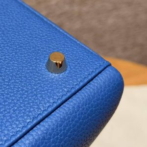 Hermes Kelly 28 Bag Handmade In Togo Calfskin Leather Gold Hardware 71 Blue France - Image 9