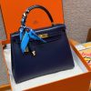Hermes Kelly 28 Bag Handmade In Box Calfskin Leather Gold Hardware 73 Blue Saphir
