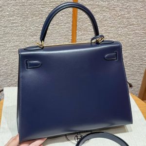 Alternative view of Hermes Kelly 28 Bag Handmade In Box Calfskin Leather Gold Hardware 73 Blue Saphir