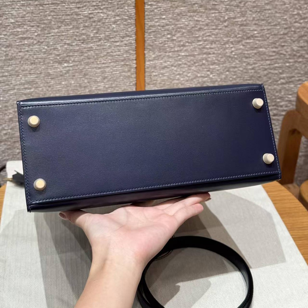 Hermes Kelly 28 Bag Handmade In Box Calfskin Leather Gold Hardware 73 Blue Saphir - Image 17