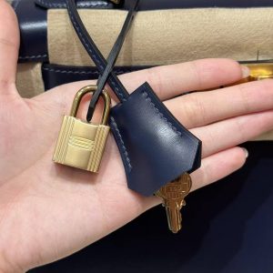 Hermes Kelly 28 Bag Handmade In Box Calfskin Leather Gold Hardware 73 Blue Saphir - Image 13