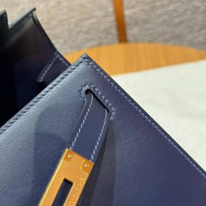 Hermes Kelly 28 Bag Handmade In Box Calfskin Leather Gold Hardware 73 Blue Saphir - Image 11
