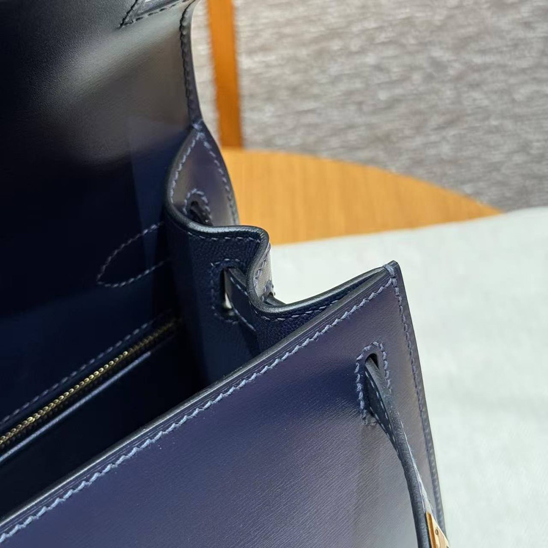 Hermes Kelly 28 Bag Handmade In Box Calfskin Leather Gold Hardware 73 Blue Saphir - Image 10