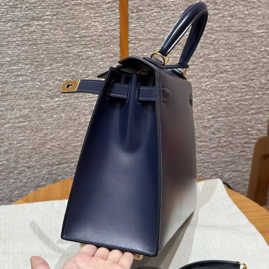 Hermes Kelly 28 Bag Handmade In Box Calfskin Leather Gold Hardware 73 Blue Saphir - Image 3