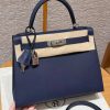 Hermes Kelly 28 Bag Handmade In Epsom Calfskin Leather Silver Hardware 73 Blue Saphir