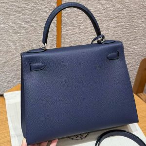 Hermes Kelly 28 Bag Handmade In Epsom Calfskin Leather Silver Hardware 73 Blue Saphir - Image 2