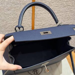 Hermes Kelly 28 Bag Handmade In Epsom Calfskin Leather Silver Hardware 73 Blue Saphir - Image 17