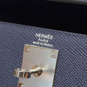 Hermes Kelly 28 Bag Handmade In Epsom Calfskin Leather Silver Hardware 73 Blue Saphir - Image 16