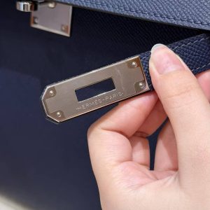 Hermes Kelly 28 Bag Handmade In Epsom Calfskin Leather Silver Hardware 73 Blue Saphir - Image 14