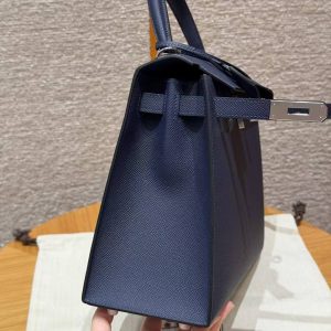 Hermes Kelly 28 Bag Handmade In Epsom Calfskin Leather Silver Hardware 73 Blue Saphir - Image 12