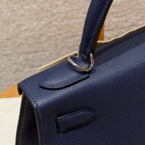 Hermes Kelly 28 Bag Handmade In Epsom Calfskin Leather Silver Hardware 73 Blue Saphir - Image 9