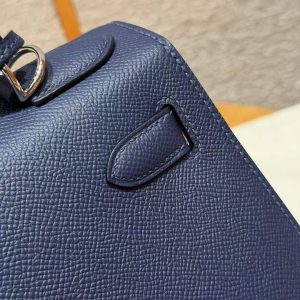 Hermes Kelly 28 Bag Handmade In Epsom Calfskin Leather Silver Hardware 73 Blue Saphir - Image 7