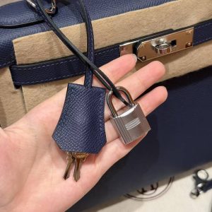 Hermes Kelly 28 Bag Handmade In Epsom Calfskin Leather Silver Hardware 73 Blue Saphir - Image 6