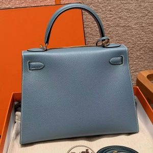 Hermes Kelly 28 Bag Handmade In Epsom Calfskin Leather Gold Hardware 75 Bleu Jean - Image 2