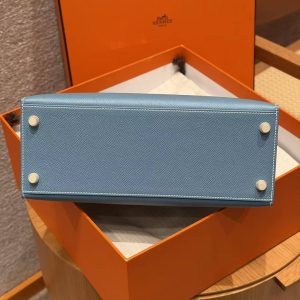 Hermes Kelly 28 Bag Handmade In Epsom Calfskin Leather Gold Hardware 75 Bleu Jean - Image 25