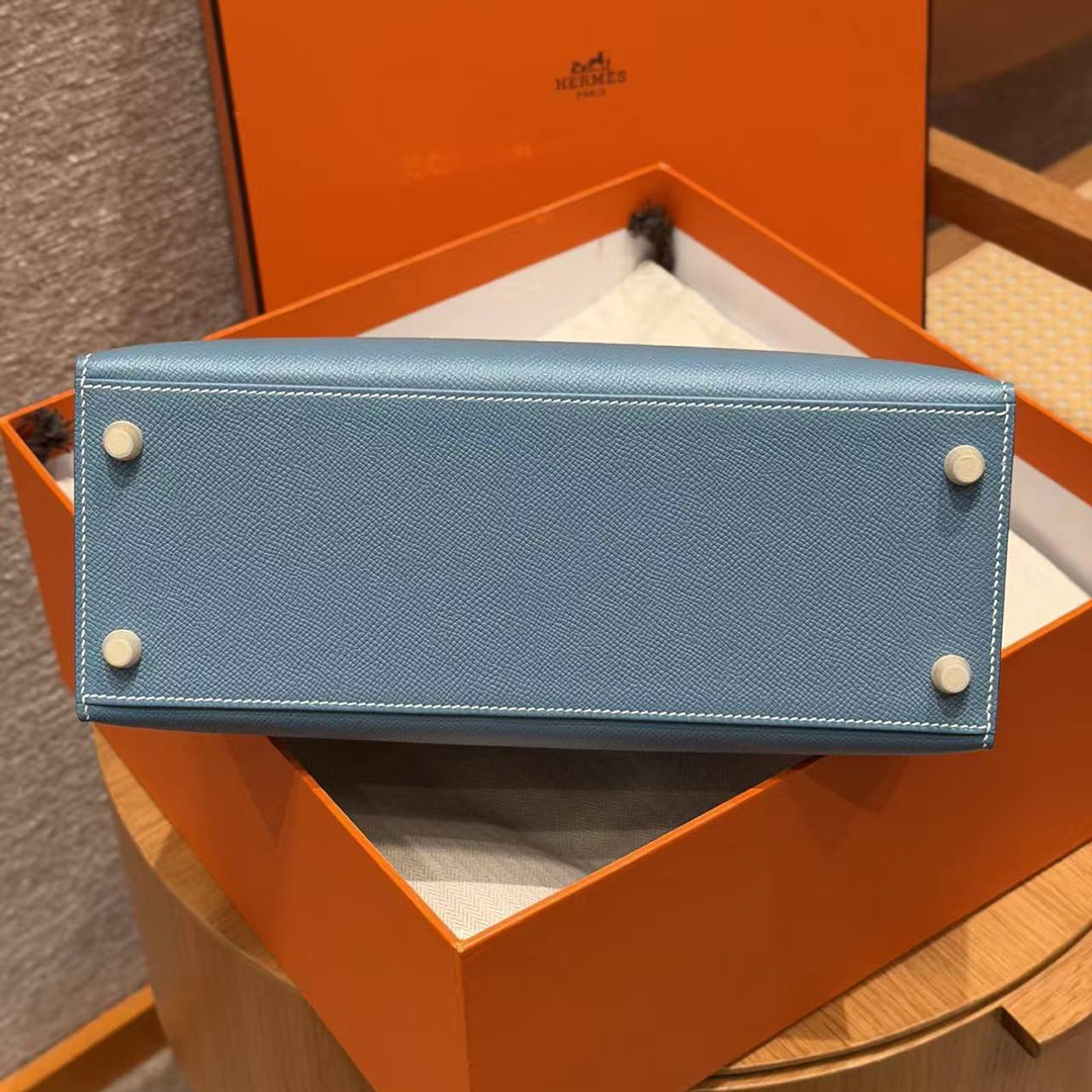 Hermes Kelly 28 Bag Handmade In Epsom Calfskin Leather Gold Hardware 75 Bleu Jean - Image 25