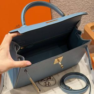 Hermes Kelly 28 Bag Handmade In Epsom Calfskin Leather Gold Hardware 75 Bleu Jean - Image 24