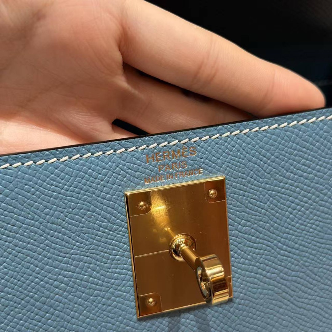 Hermes Kelly 28 Bag Handmade In Epsom Calfskin Leather Gold Hardware 75 Bleu Jean - Image 23