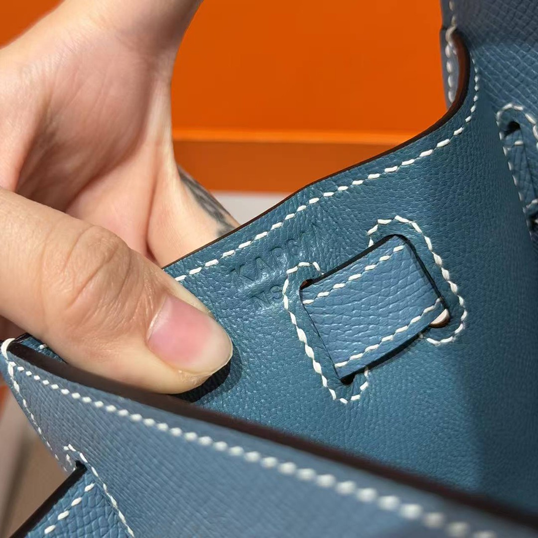 Hermes Kelly 28 Bag Handmade In Epsom Calfskin Leather Gold Hardware 75 Bleu Jean - Image 21