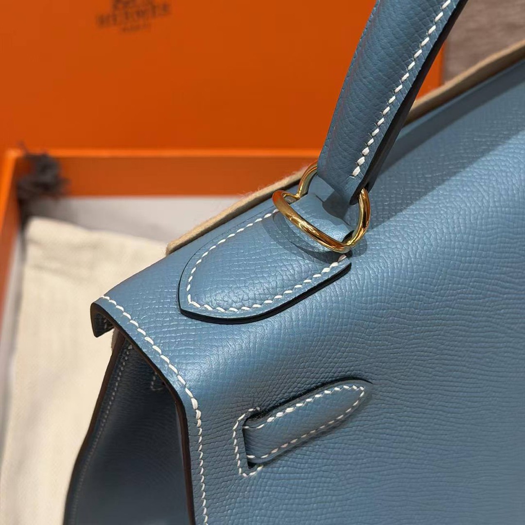 Hermes Kelly 28 Bag Handmade In Epsom Calfskin Leather Gold Hardware 75 Bleu Jean - Image 19