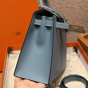 Hermes Kelly 28 Bag Handmade In Epsom Calfskin Leather Gold Hardware 75 Bleu Jean - Image 18