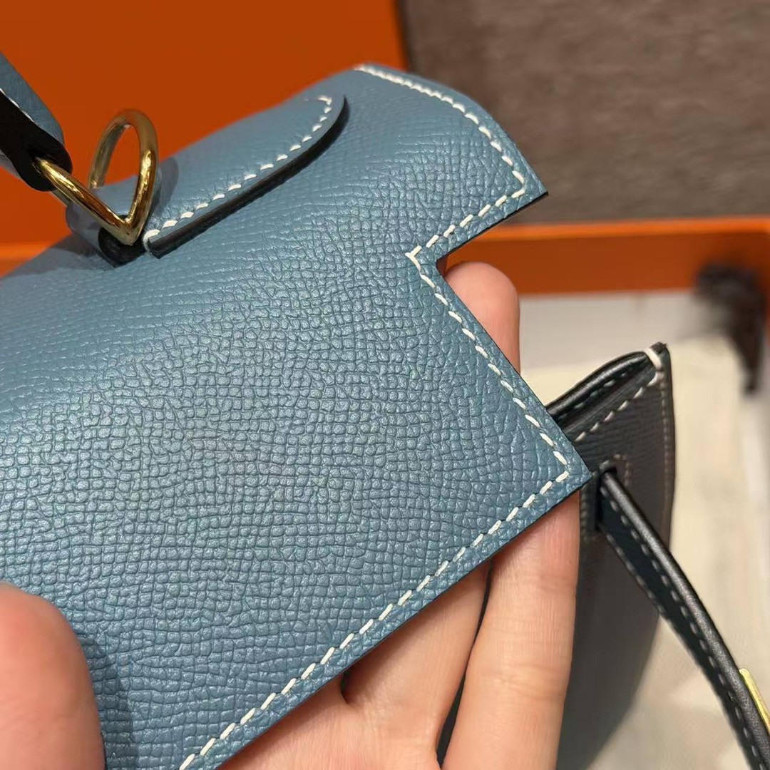 Hermes Kelly 28 Bag Handmade In Epsom Calfskin Leather Gold Hardware 75 Bleu Jean - Image 15