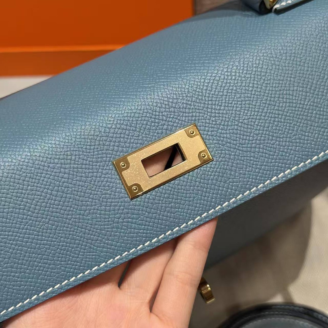 Hermes Kelly 28 Bag Handmade In Epsom Calfskin Leather Gold Hardware 75 Bleu Jean - Image 14