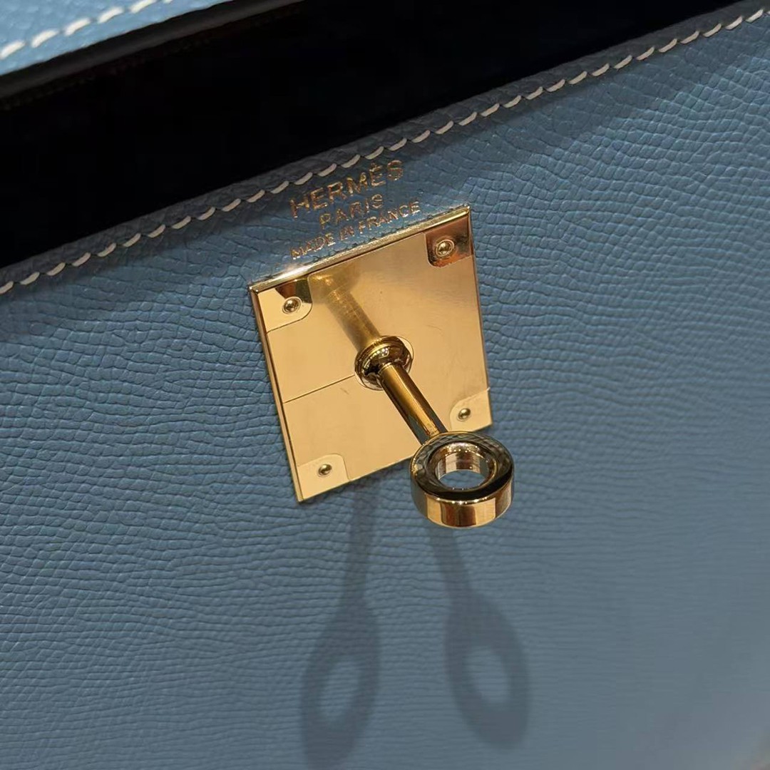 Hermes Kelly 28 Bag Handmade In Epsom Calfskin Leather Gold Hardware 75 Bleu Jean - Image 12