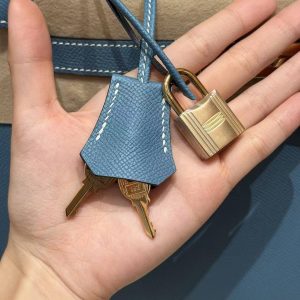 Hermes Kelly 28 Bag Handmade In Epsom Calfskin Leather Gold Hardware 75 Bleu Jean - Image 10