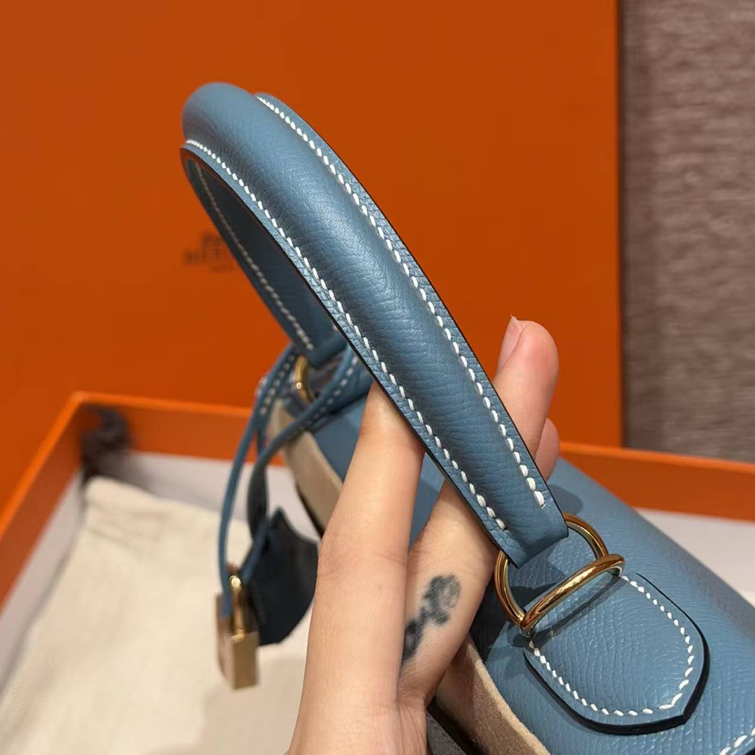 Hermes Kelly 28 Bag Handmade In Epsom Calfskin Leather Gold Hardware 75 Bleu Jean - Image 9