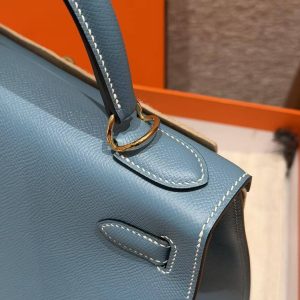 Hermes Kelly 28 Bag Handmade In Epsom Calfskin Leather Gold Hardware 75 Bleu Jean - Image 8