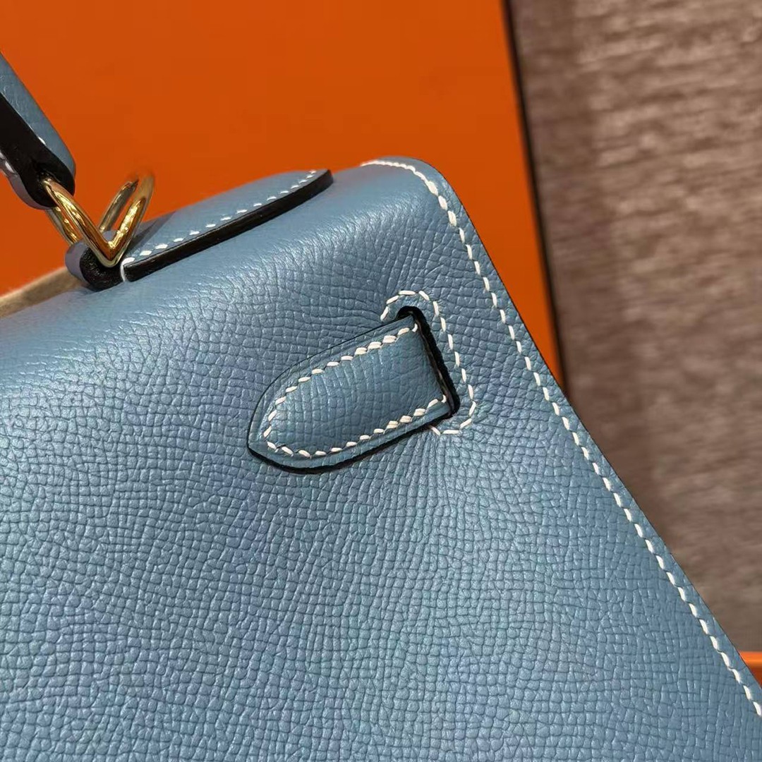 Hermes Kelly 28 Bag Handmade In Epsom Calfskin Leather Gold Hardware 75 Bleu Jean - Image 7