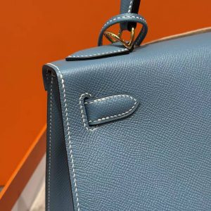 Hermes Kelly 28 Bag Handmade In Epsom Calfskin Leather Gold Hardware 75 Bleu Jean - Image 6