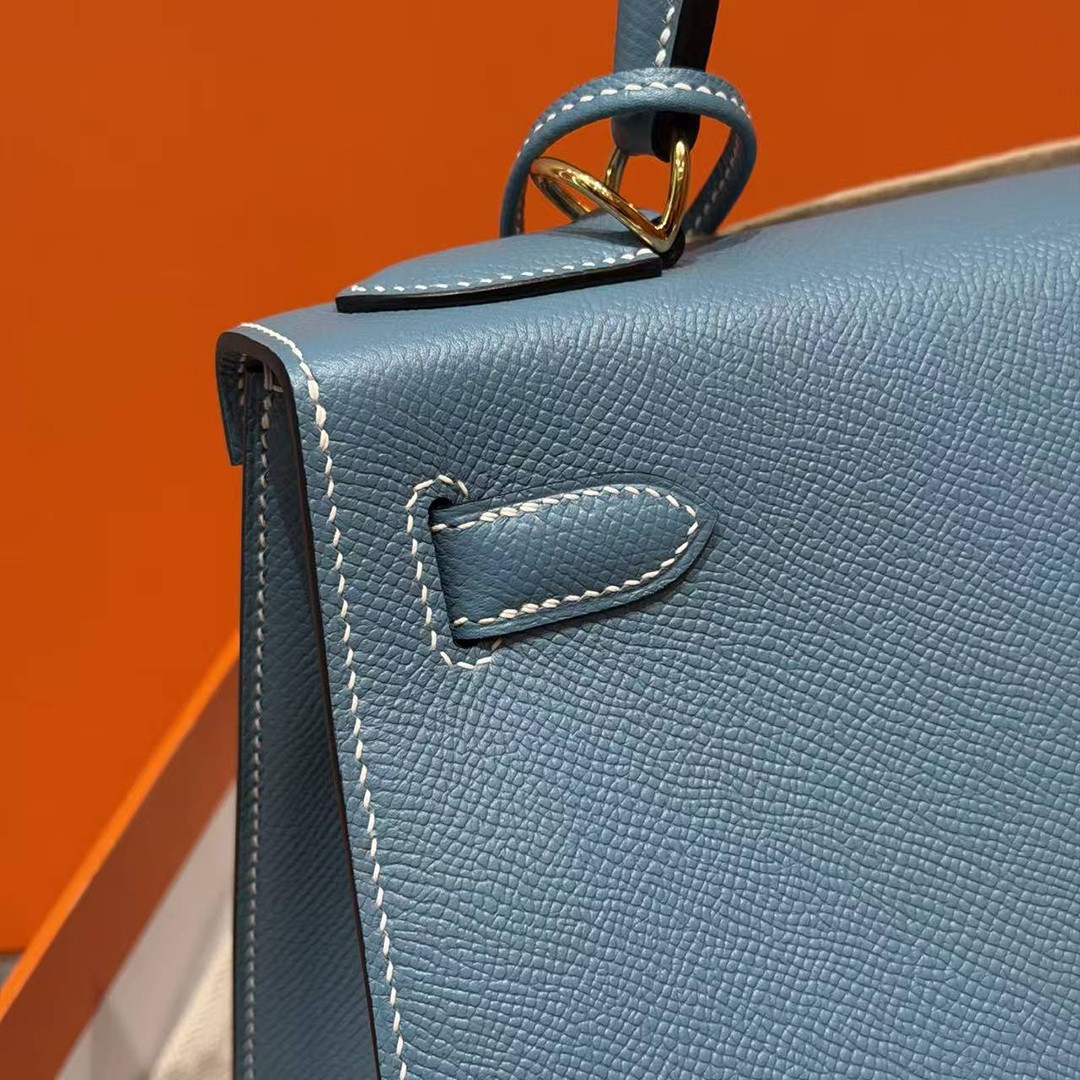Hermes Kelly 28 Bag Handmade In Epsom Calfskin Leather Gold Hardware 75 Bleu Jean - Image 6