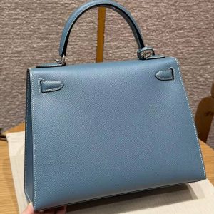 Hermes Kelly 28 Bag Handmade In Epsom Calfskin Leather Silver Hardware 75 Blue Jean - Image 2