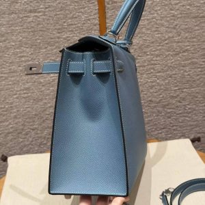 Hermes Kelly 28 Bag Handmade In Epsom Calfskin Leather Silver Hardware 75 Blue Jean - Image 13
