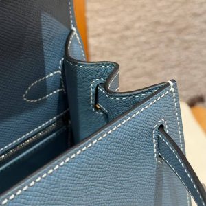 Hermes Kelly 28 Bag Handmade In Epsom Calfskin Leather Silver Hardware 75 Blue Jean - Image 11