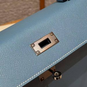 Hermes Kelly 28 Bag Handmade In Epsom Calfskin Leather Silver Hardware 75 Blue Jean - Image 10