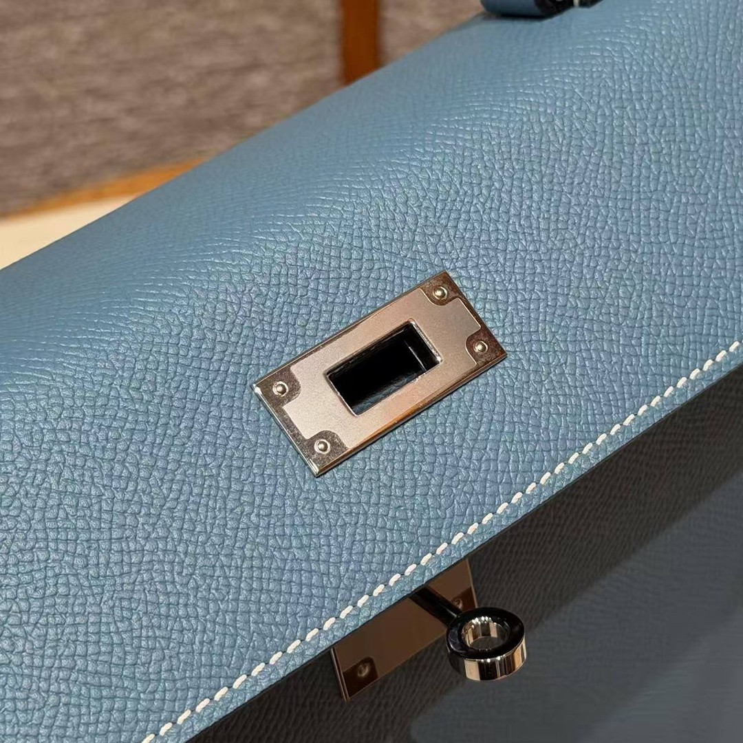 Hermes Kelly 28 Bag Handmade In Epsom Calfskin Leather Silver Hardware 75 Blue Jean - Image 10