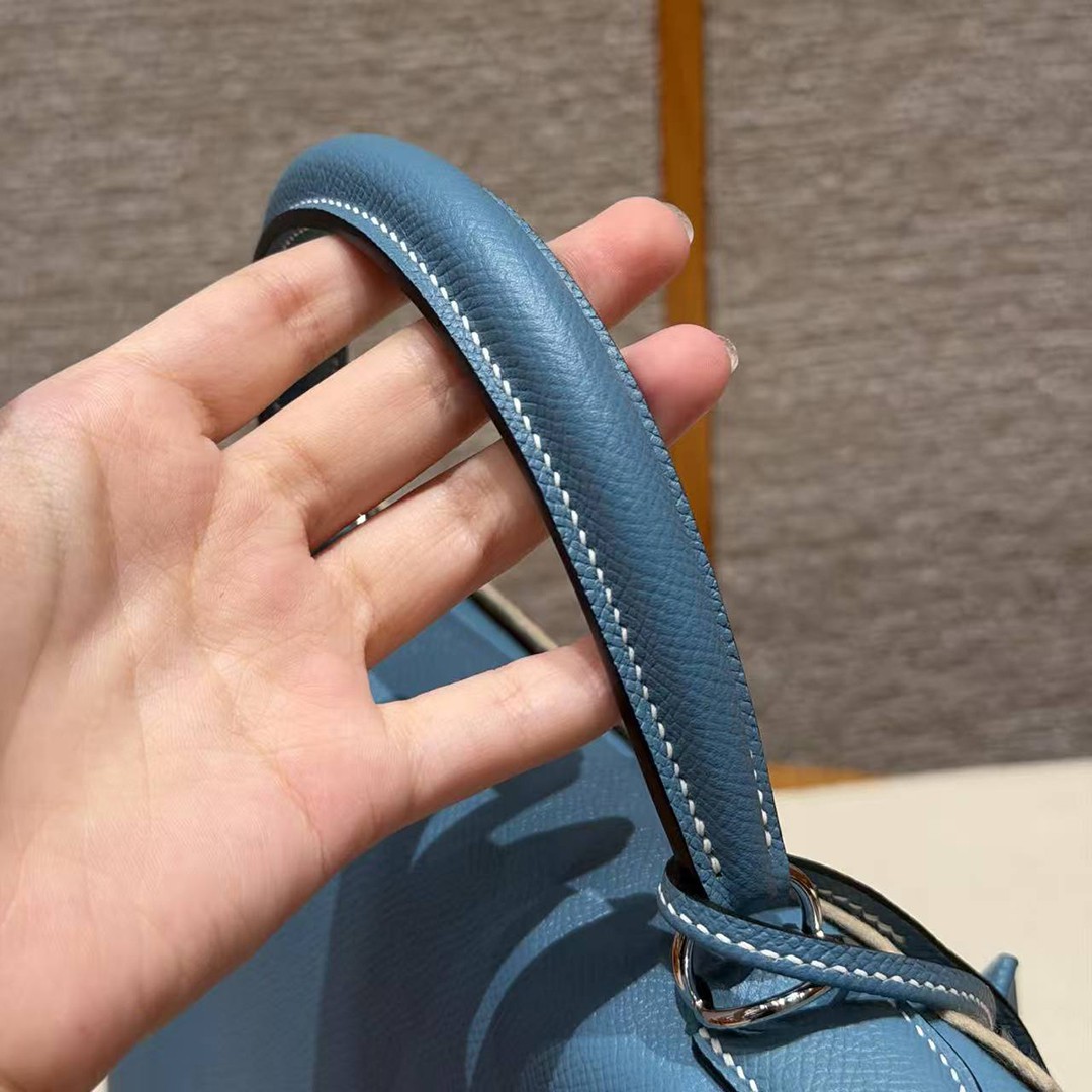 Hermes Kelly 28 Bag Handmade In Epsom Calfskin Leather Silver Hardware 75 Blue Jean - Image 9