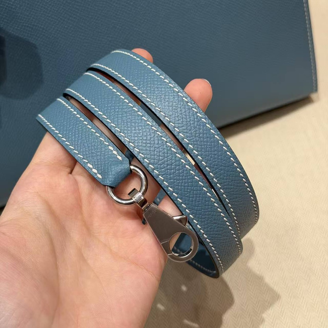 Hermes Kelly 28 Bag Handmade In Epsom Calfskin Leather Silver Hardware 75 Blue Jean - Image 4