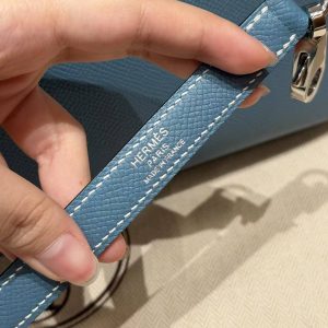 Hermes Kelly 28 Bag Handmade In Epsom Calfskin Leather Silver Hardware 75 Blue Jean - Image 3