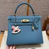 Hermes Kelly 28 Bag Handmade In Togo Calfskin Leather Gold Hardware 75 Blue Jean