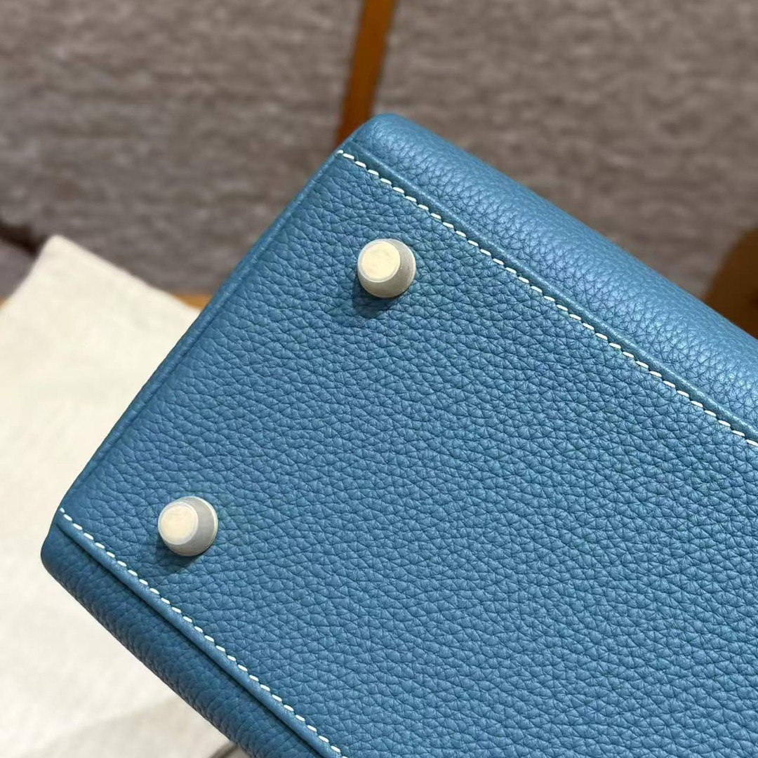 Hermes Kelly 28 Bag Handmade In Togo Calfskin Leather Gold Hardware 75 Blue Jean - Image 15
