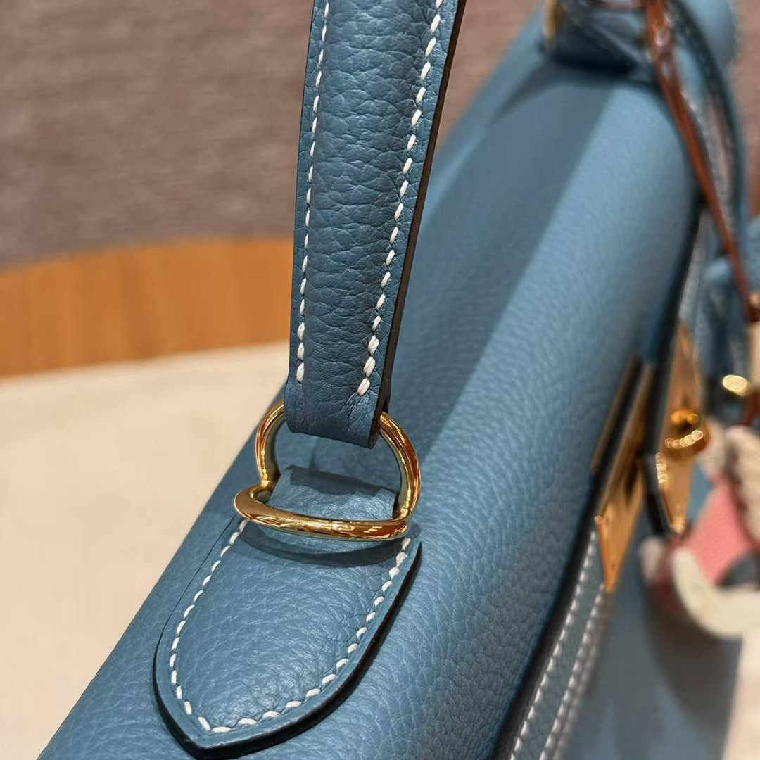 Hermes Kelly 28 Bag Handmade In Togo Calfskin Leather Gold Hardware 75 Blue Jean - Image 9
